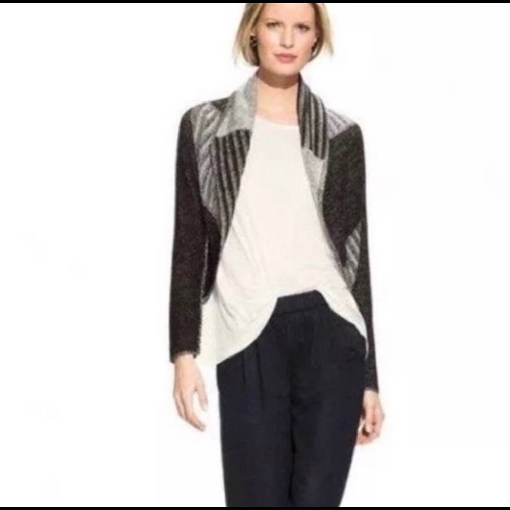 Cabi Patchwork Cropped Drapey Open Front Black Wh… - image 2